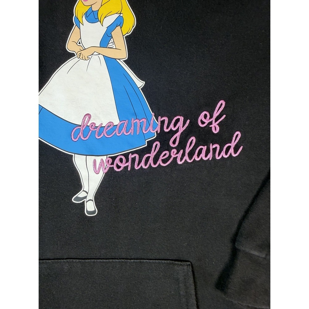 Disney Alice‎ In Wonderland Hoodie Womens Medium Black Stay Curious Pullover - Picture 2 of 7